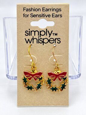 NWT Simply Whispers Christmas Wreath Earrings Sensitive Ears